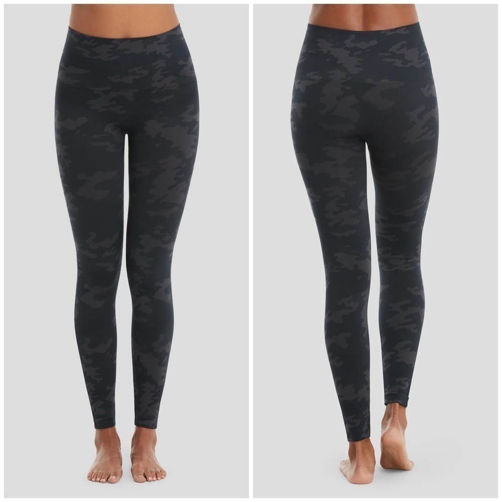 Spanx Women's Eco Care Seamless Leggings Black Camo Sz Small
